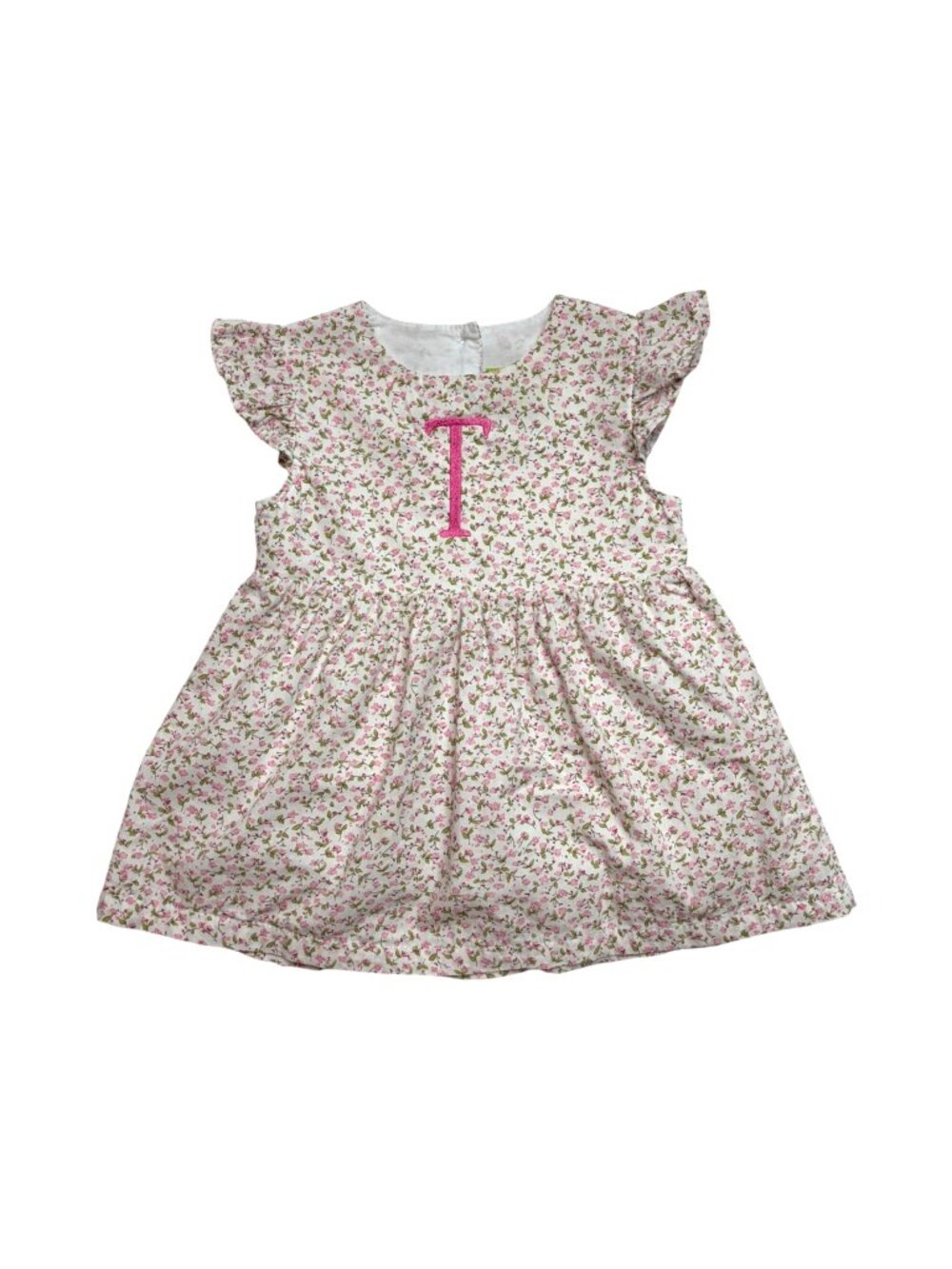 Classic Whimsy size 12 months "T" embroidered dress with Ruffled Sleeves